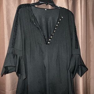 Women’s 3/4 sleeve, black, 1/2 button up top with flared sleeves
